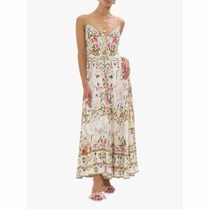 NWT Camilla Long Dress Tie Front - Rose Garden Runaways - Silk